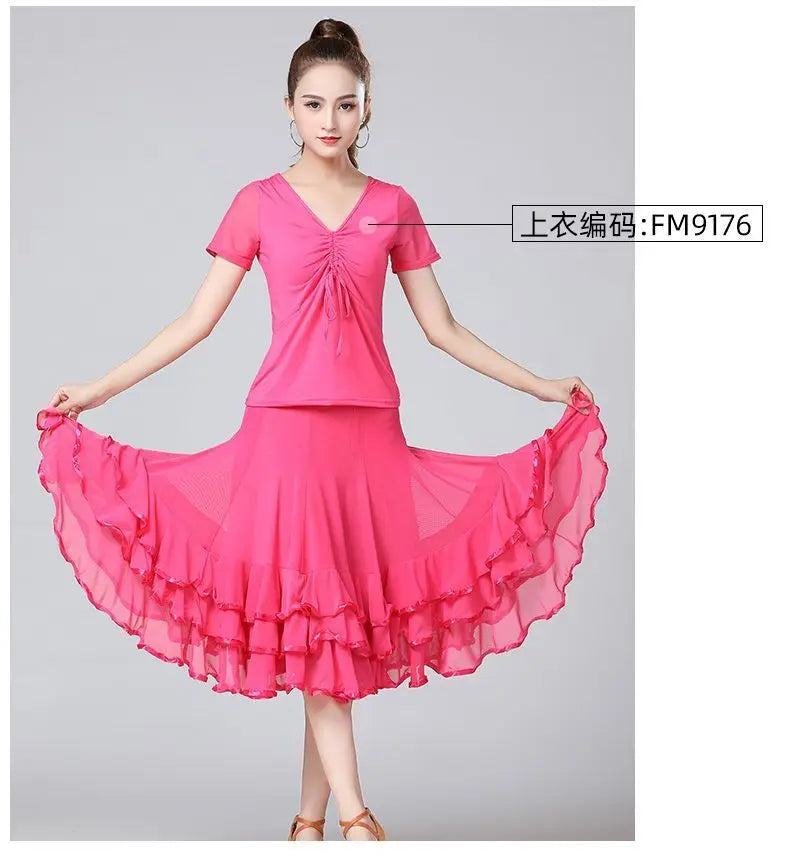 Square Dance/National Standard Modern Social Dance Big Swing Skirt Embroidered Square Dance Half Body Skirt Waltz Dance Skirt