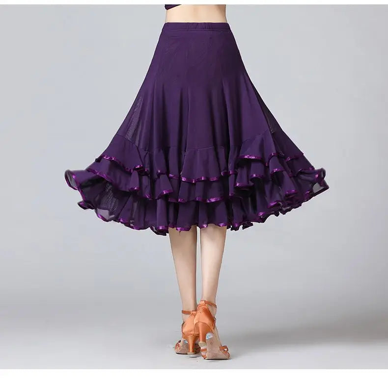Square Dance/National Standard Modern Social Dance Big Swing Skirt Embroidered Square Dance Half Body Skirt Waltz Dance Skirt