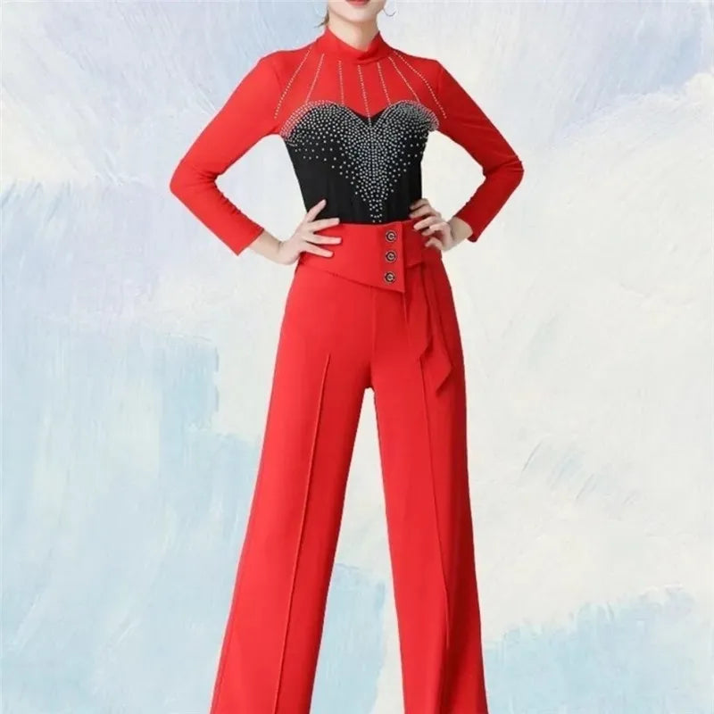 Wide-Leg Women Pants High Waist Latin Dance National Standard Dance Modern Dance Samba Acrobatics Square Dance Social Dance