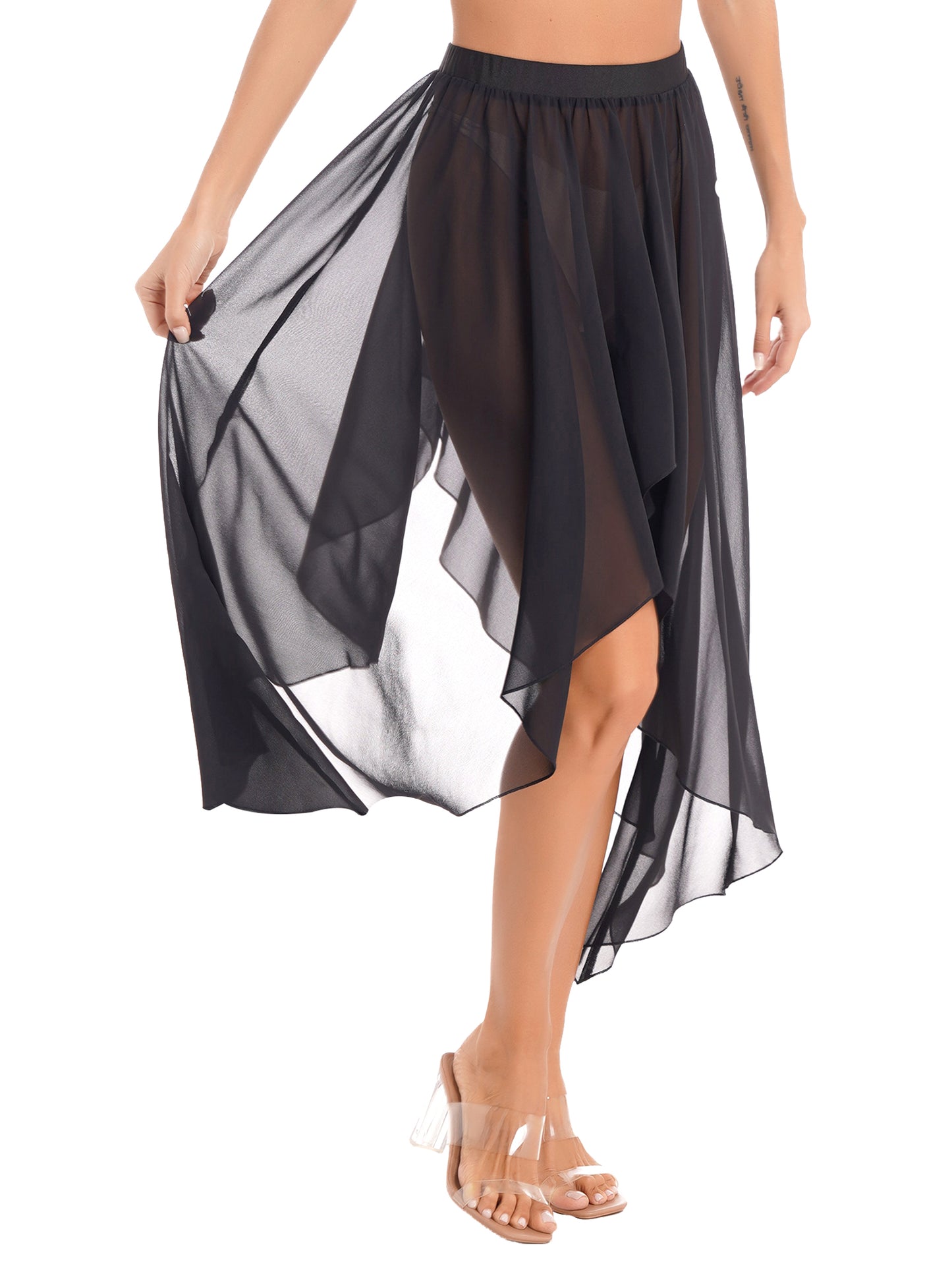 Women Adult Ballet Training Clothes Asymmetrical Sheer Chiffon Skirts Girls Middle Mesh Skirt Tulle Skirt Dance Stage Costume