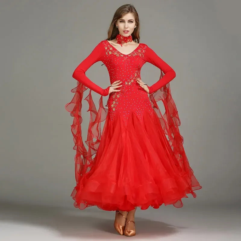 Customized Modern Dance Dress Performance National Standard Dance Dress Balloom Competition Dress for Women