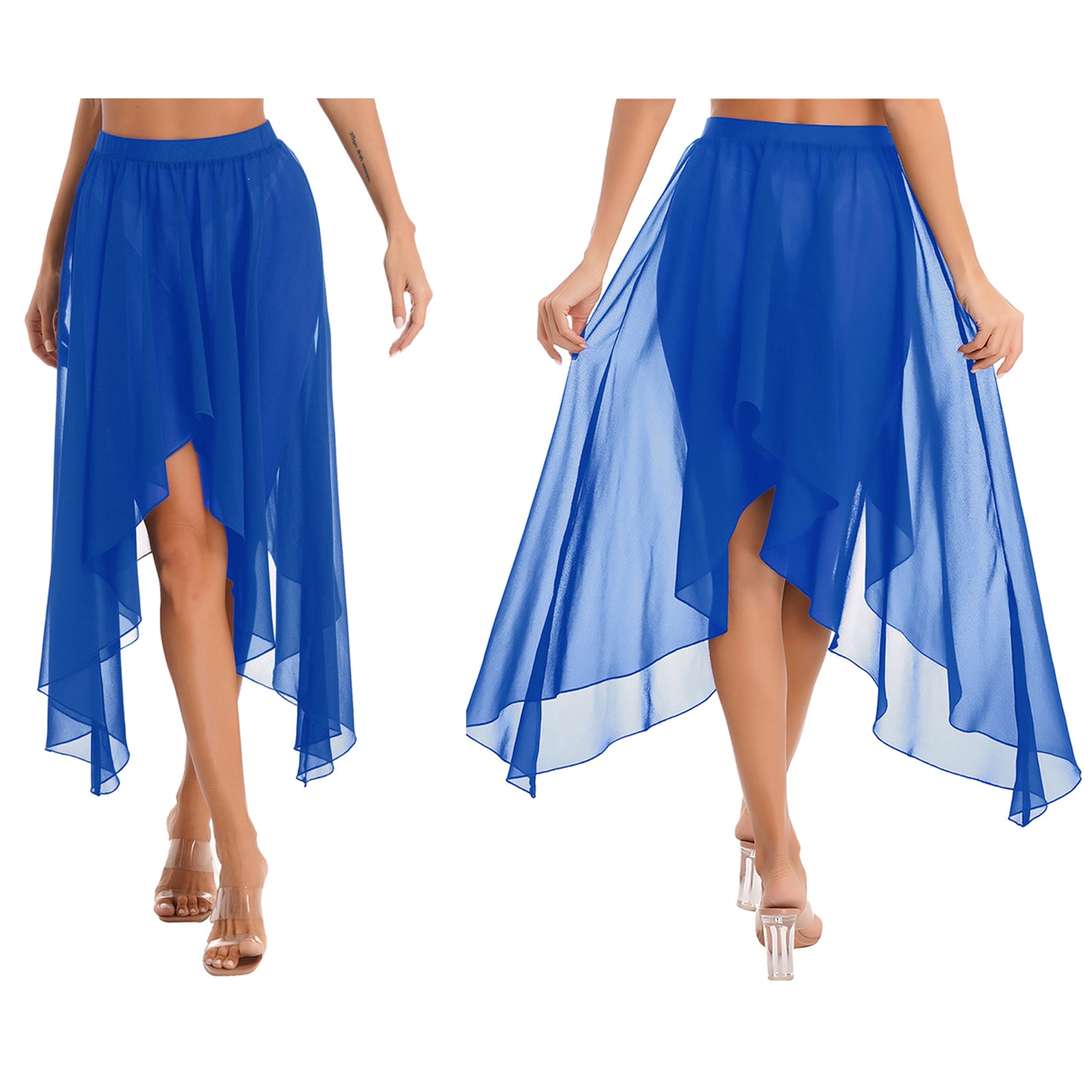 Women Adult Ballet Training Clothes Asymmetrical Sheer Chiffon Skirts Girls Middle Mesh Skirt Tulle Skirt Dance Stage Costume
