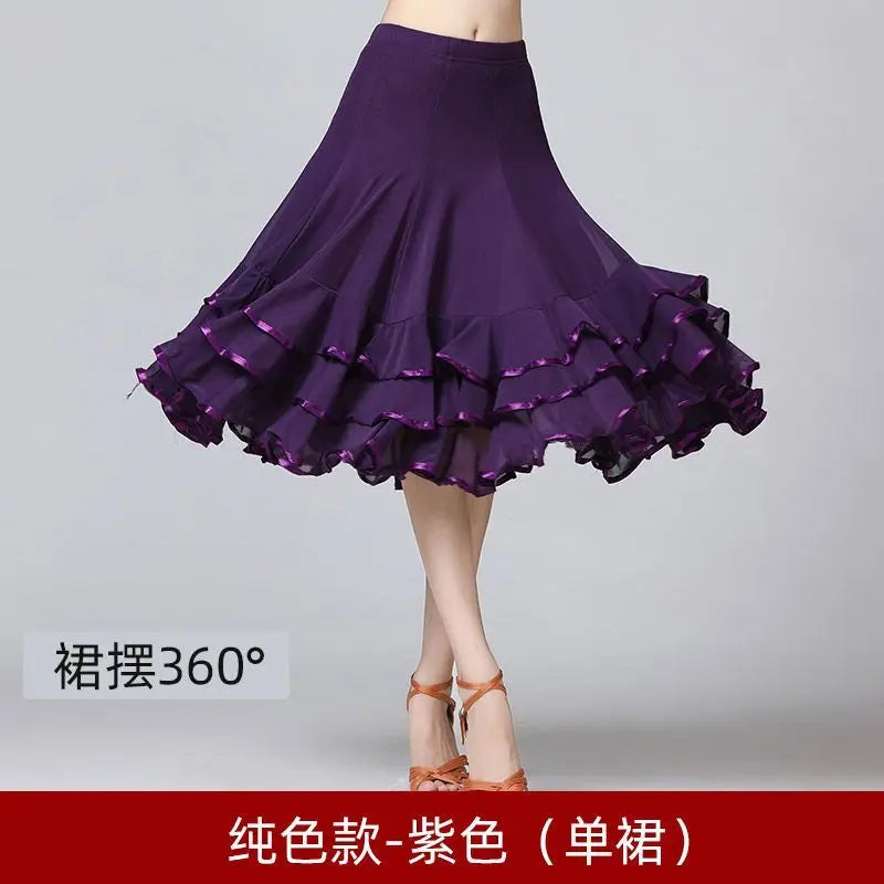 Square Dance/National Standard Modern Social Dance Big Swing Skirt Embroidered Square Dance Half Body Skirt Waltz Dance Skirt