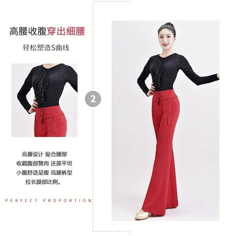 Wide-Leg Women Pants High Waist Latin Dance National Standard Dance Modern Dance Samba Acrobatics Square Dance Social Dance