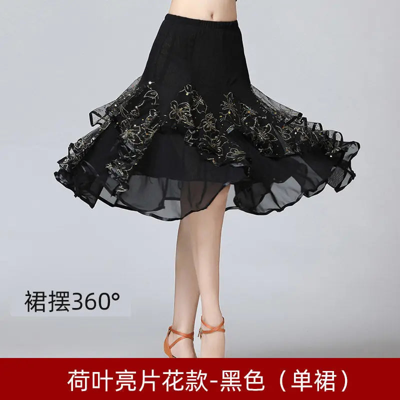 Square Dance/National Standard Modern Social Dance Big Swing Skirt Embroidered Square Dance Half Body Skirt Waltz Dance Skirt