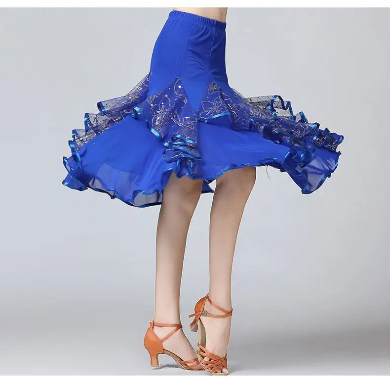 Square Dance/National Standard Modern Social Dance Big Swing Skirt Embroidered Square Dance Half Body Skirt Waltz Dance Skirt