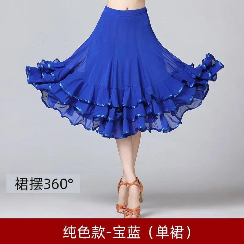 Square Dance/National Standard Modern Social Dance Big Swing Skirt Embroidered Square Dance Half Body Skirt Waltz Dance Skirt