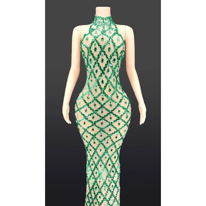Customized Red Background Red Diamond Dress Nightclub Bar Female Singer DJDSgogo Performance Costume Stage Dress for Women