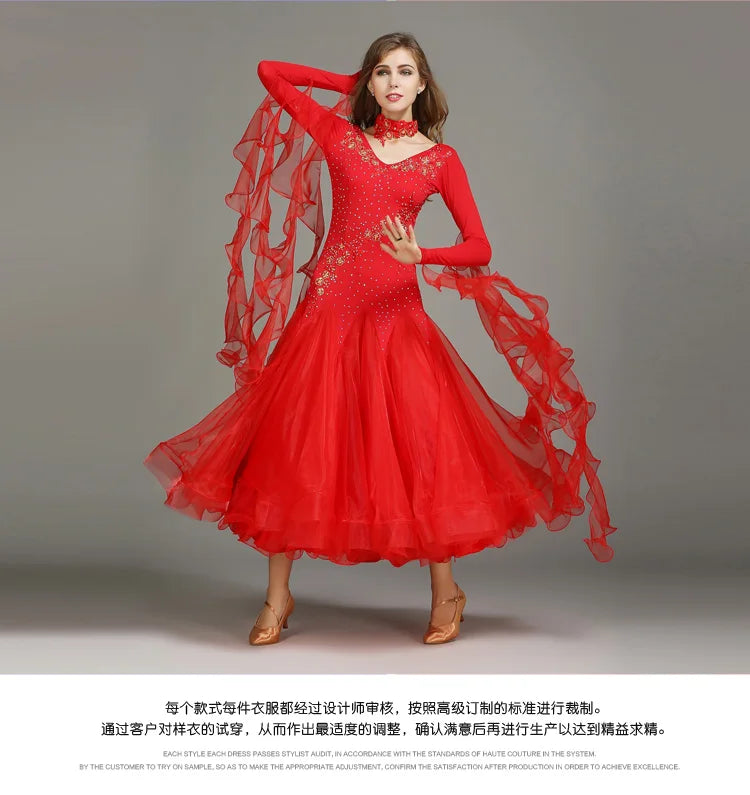 Customized Modern Dance Dress Performance National Standard Dance Dress Balloom Competition Dress for Women