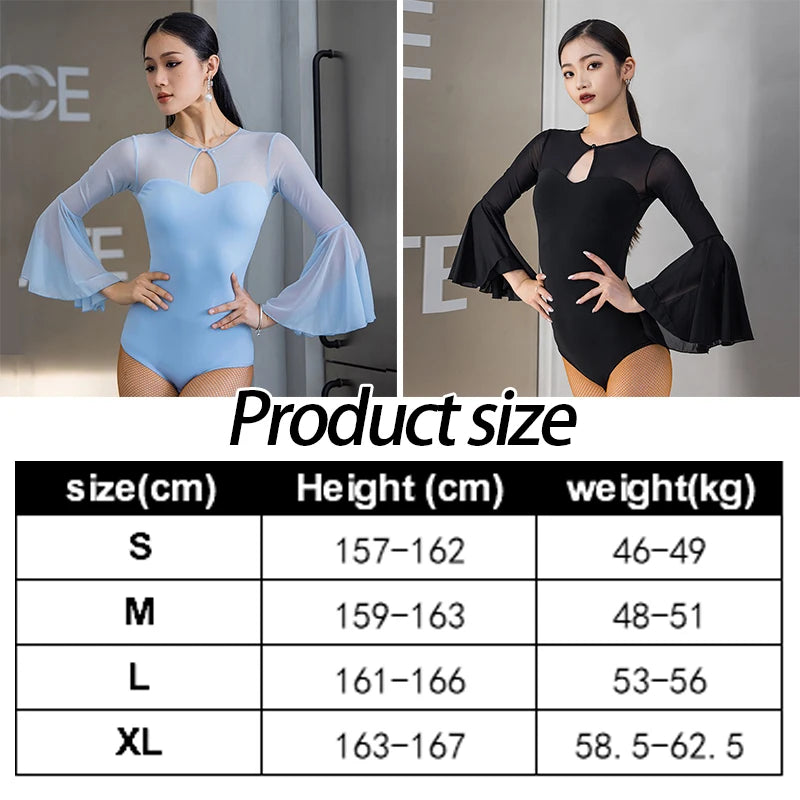Women's National Standard Latin Jumpsuit Training Leotard Dance Long Sleeve Bodysuit New Latin Dancing Performance Costumes