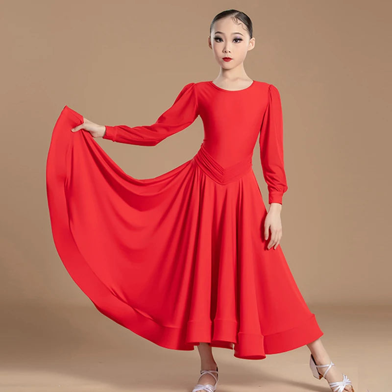 Ballroom Dance Dress White Waltz Dress Standard Modern Dance Competition Dresses for Girl Ballroom Training Dancewear Red 2753