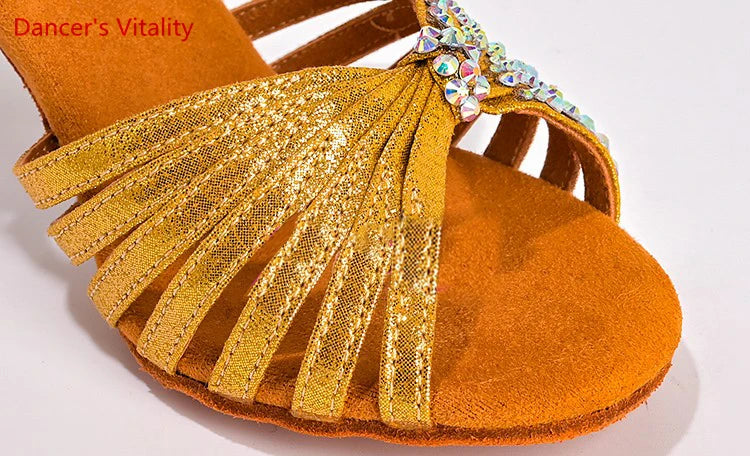 Latin Dance Shoes Female Adult Soft Sole with National Standard Professional Dance Shoes Diamond-studded Latin Shoes