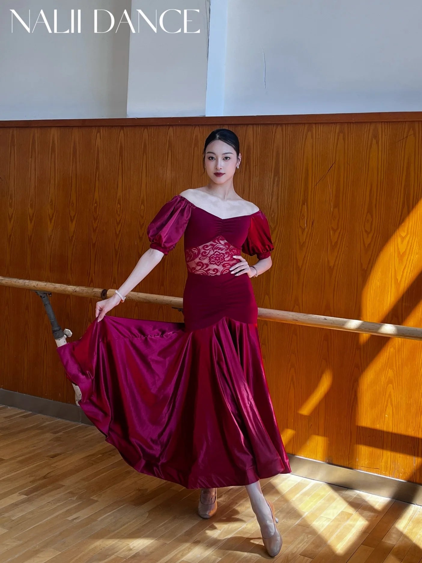 Ballroom Dress Women Performance Clothing Standard Modern Dance Outfit Lace Off Shoulder Dance Leotard Skirt Waltz Dress VBH1935