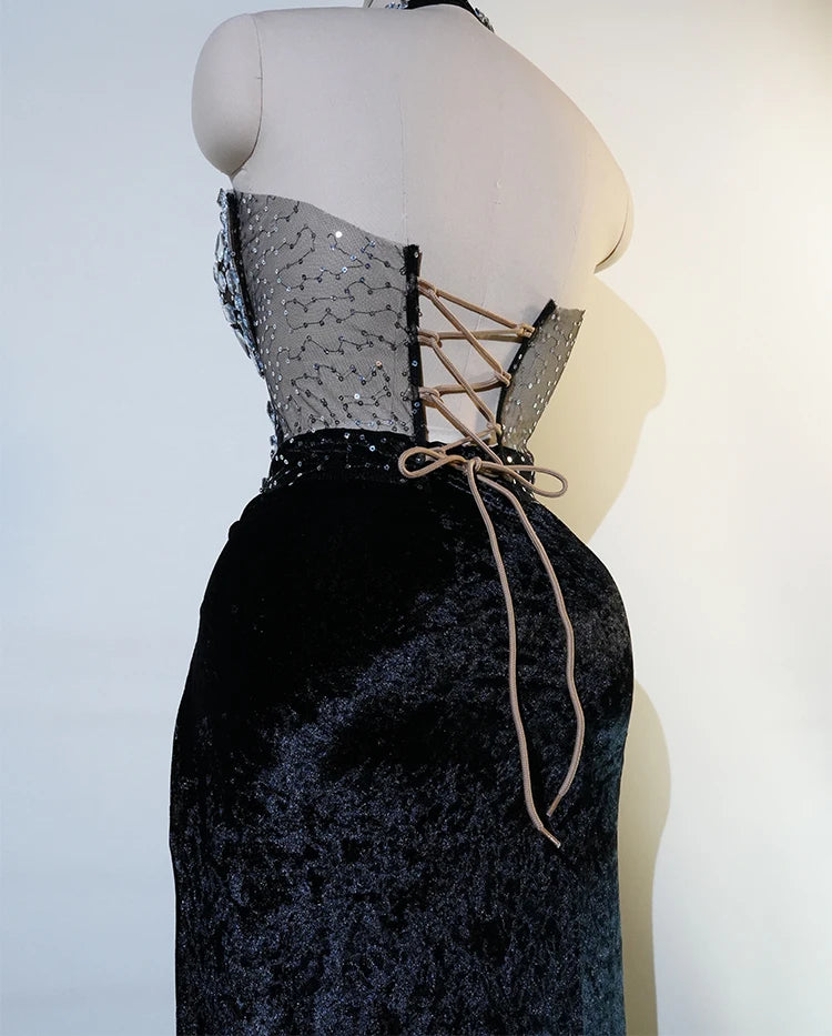 Glamorous Diamond Dance Dress Women Sexy Long Skirt Stage Costume Singer Performance Outfit Elastic Waist GoGo Nightclub Wear