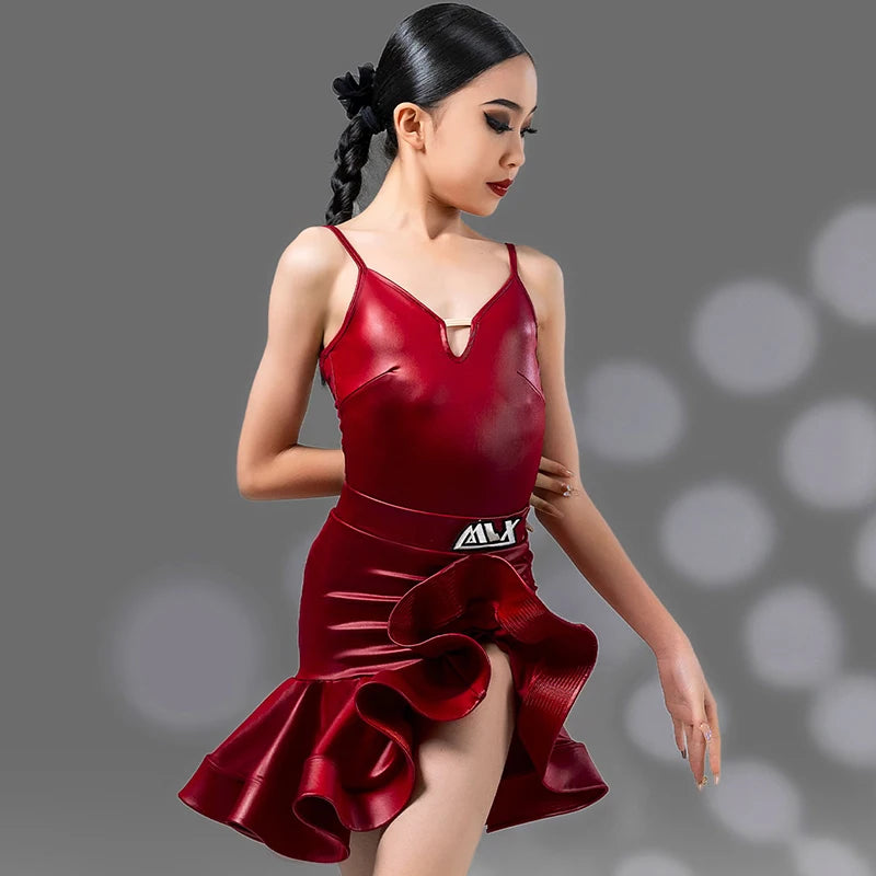 New Children'S Latin Dance Practice Suit Girl's Latin Dance Performance Suspender Skirt Ballroom Practice Dancing Dress VBH103