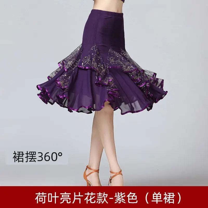 Square Dance/National Standard Modern Social Dance Big Swing Skirt Embroidered Square Dance Half Body Skirt Waltz Dance Skirt