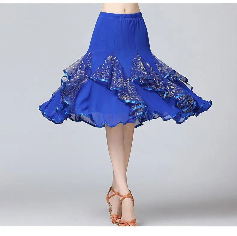 Square Dance/National Standard Modern Social Dance Big Swing Skirt Embroidered Square Dance Half Body Skirt Waltz Dance Skirt