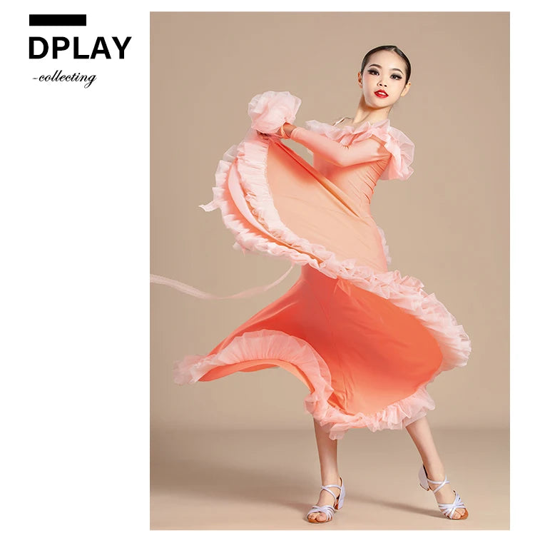 New Modern Dance Skirts National Standard Child Ballroom Dance Waltz Social Dance Long Dresses Competition Performance Costume