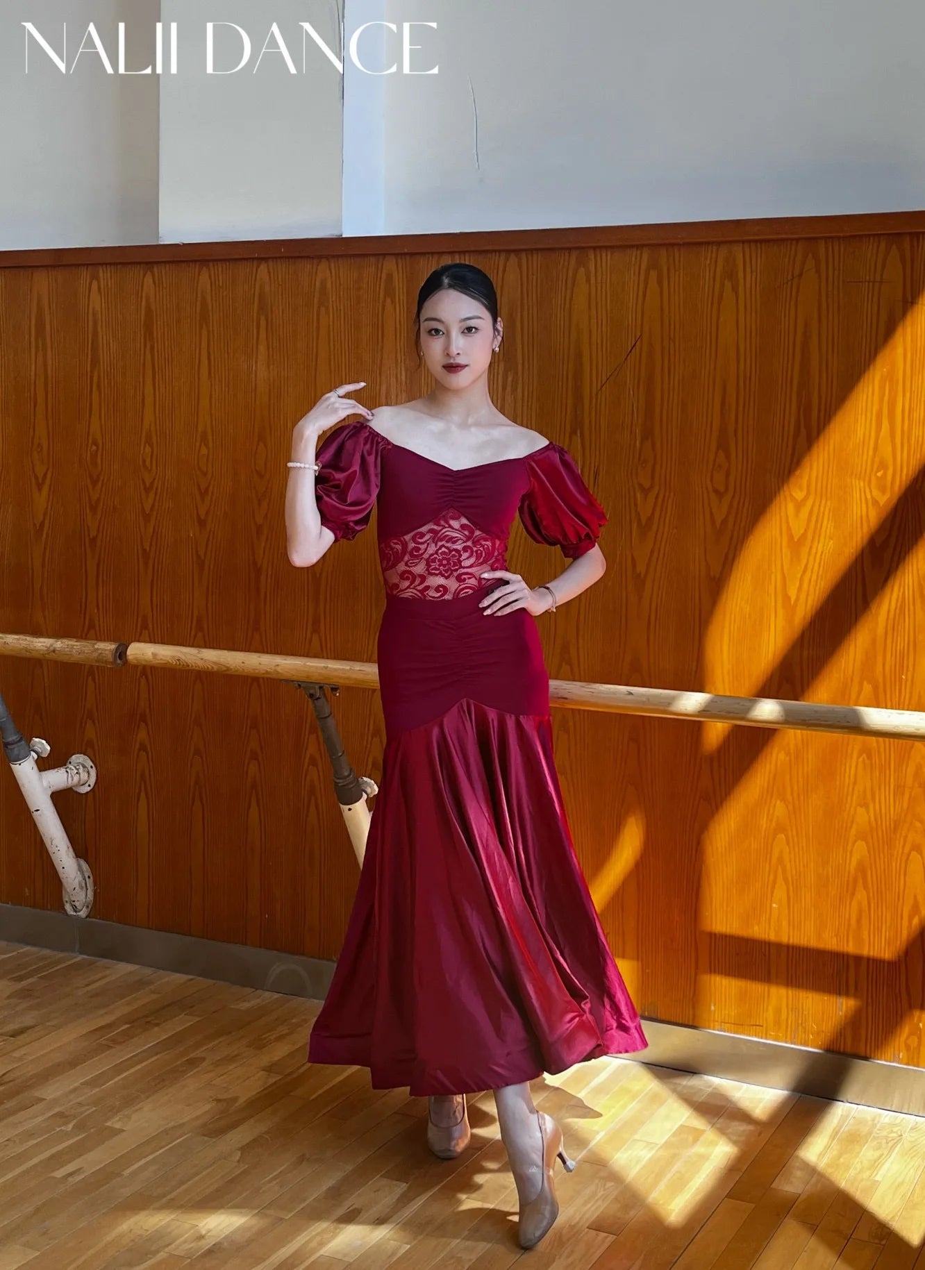 Ballroom Dress Women Performance Clothing Standard Modern Dance Outfit Lace Off Shoulder Dance Leotard Skirt Waltz Dress VBH1935
