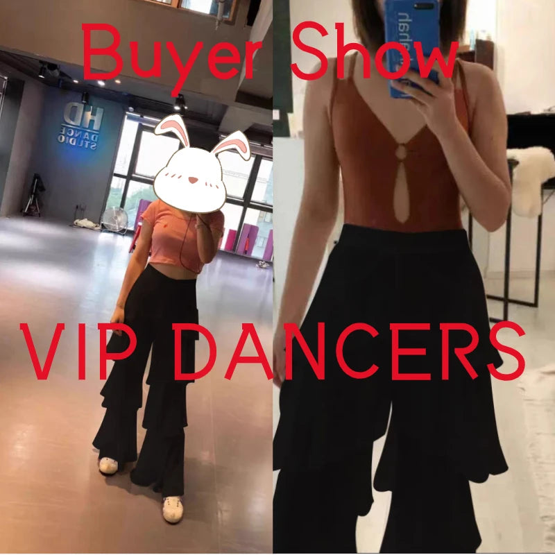 Latin Practice Clothes Modern Dance Pants Women'S High Waist Four-Layer Ruffled Trousers National Standard Dance Costumes SL4863