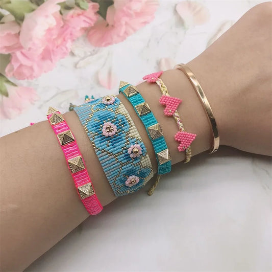 ZHONGVI Boho MIYUKI Tassel Bracelet Armband with 3D Flower Design Warped Rivet Bileklik for Women Fashionable Jewelry Gift