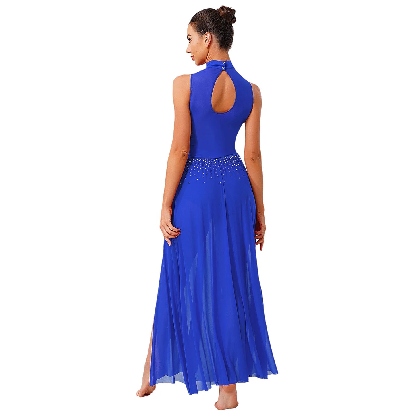 Womens Ballet Lyrical Dance Costumes Sequin Mesh Tulle Flowy Maxi Long Dress Built-In Briefs Morden Contemporary Dancewear