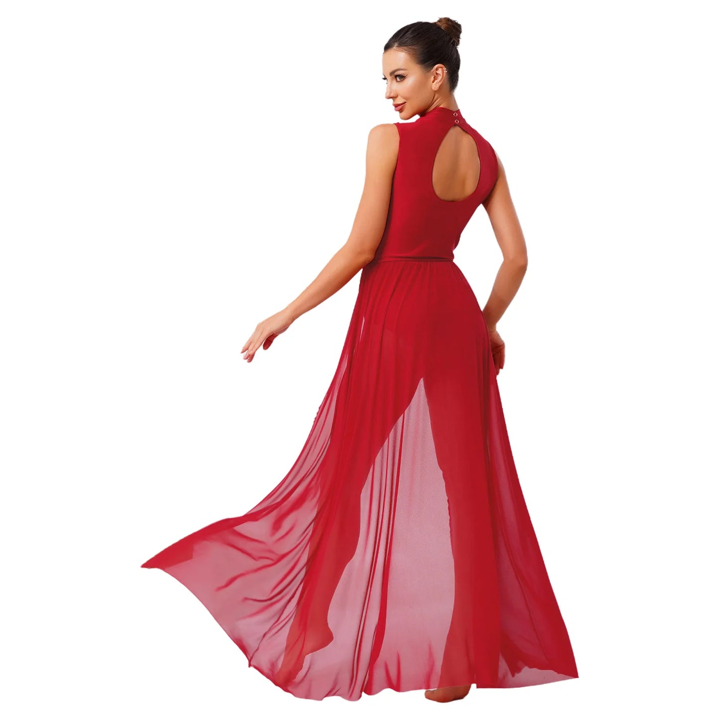 Womens Ballet Lyrical Dance Costumes Sequin Mesh Tulle Flowy Maxi Long Dress Built-In Briefs Morden Contemporary Dancewear