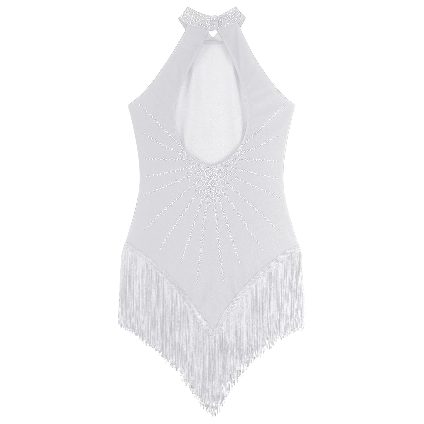 Elegant White Halter Bodysuit with Sheer Mesh & Flowing Cape – Couture Bridal Resort Wear, Photo-Ready Runway Gown