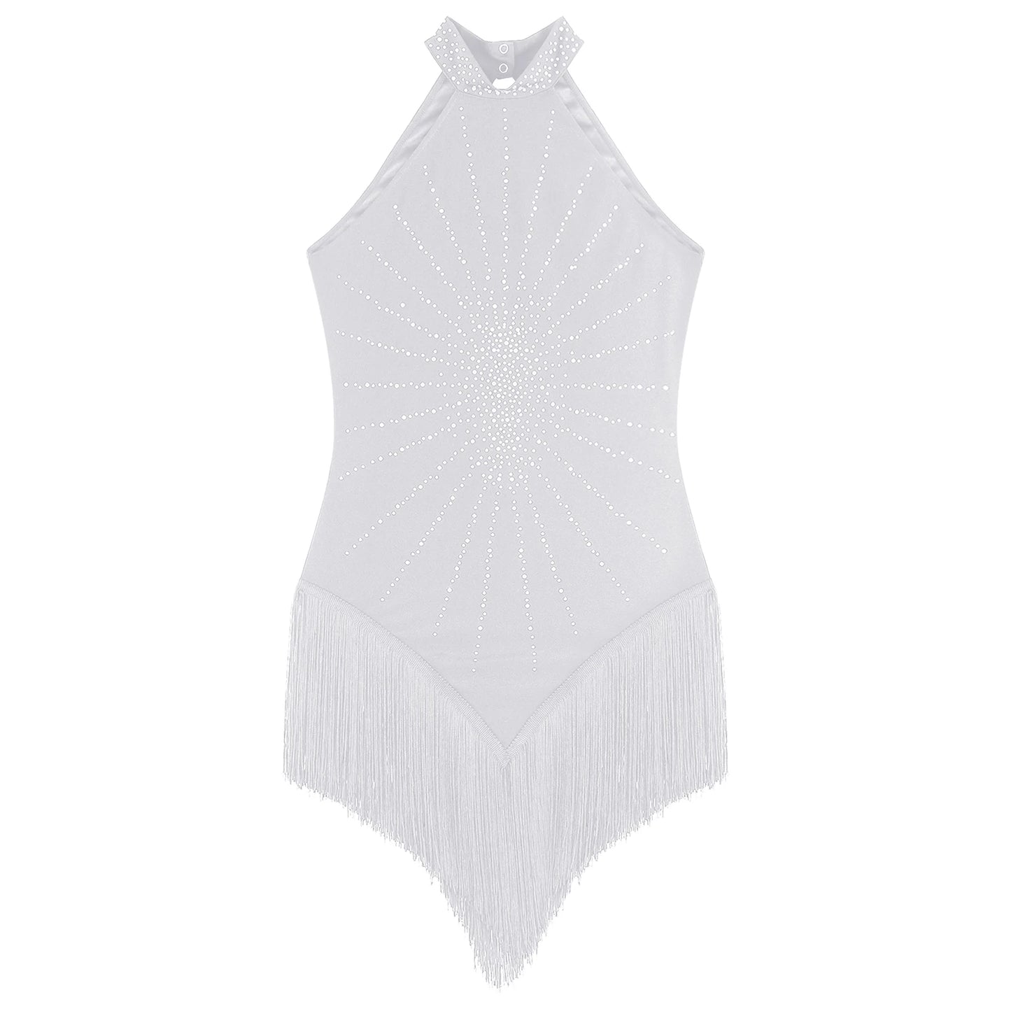 Elegant White Halter Bodysuit with Sheer Mesh & Flowing Cape – Couture Bridal Resort Wear, Photo-Ready Runway Gown