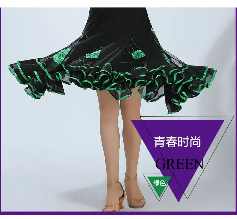 Square Dance/National Standard Modern Social Dance Big Swing Skirt Embroidered Square Dance Half Body Skirt Waltz Dance Skirt