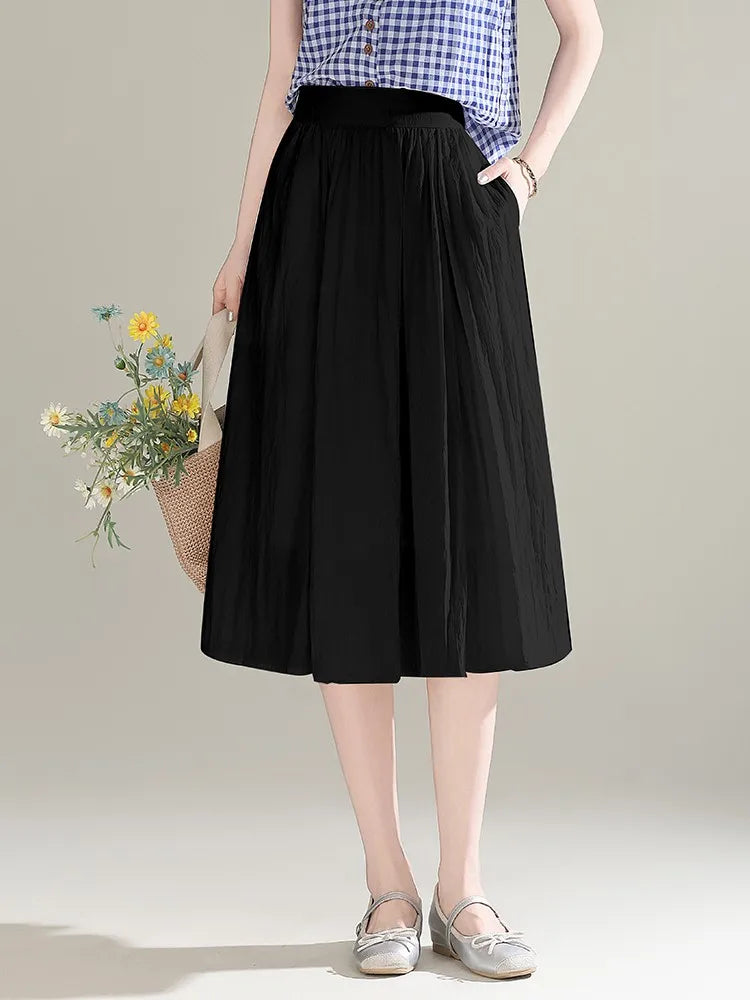 ZUZK French White Midi Skirt For Women 2025 Summer Thin New Medium Long Comfortable Cool A-line Skirt Casual Skirt