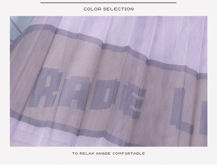 TFETTERS Pink Tulle Skirt Women Casual Graffiti Print Pleated Midi Skirt 2025 Spring and Summer Korean Fashion Women Clothing