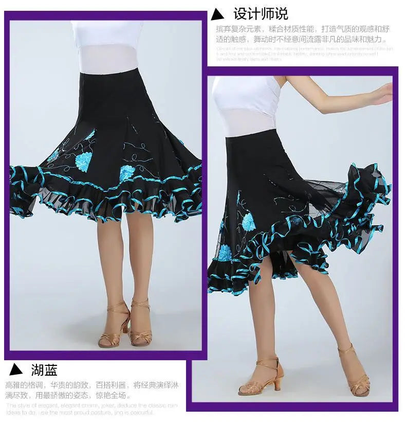 Square Dance/National Standard Modern Social Dance Big Swing Skirt Embroidered Square Dance Half Body Skirt Waltz Dance Skirt
