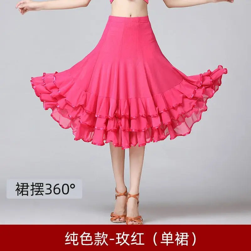 Square Dance/National Standard Modern Social Dance Big Swing Skirt Embroidered Square Dance Half Body Skirt Waltz Dance Skirt