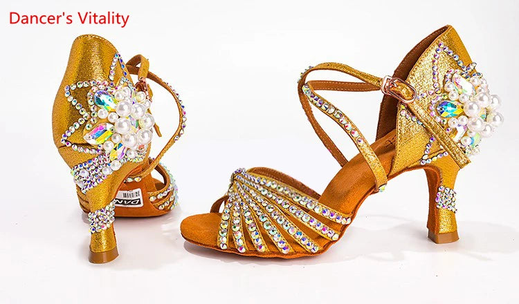 Latin Dance Shoes Female Adult Soft Sole with National Standard Professional Dance Shoes Diamond-studded Latin Shoes