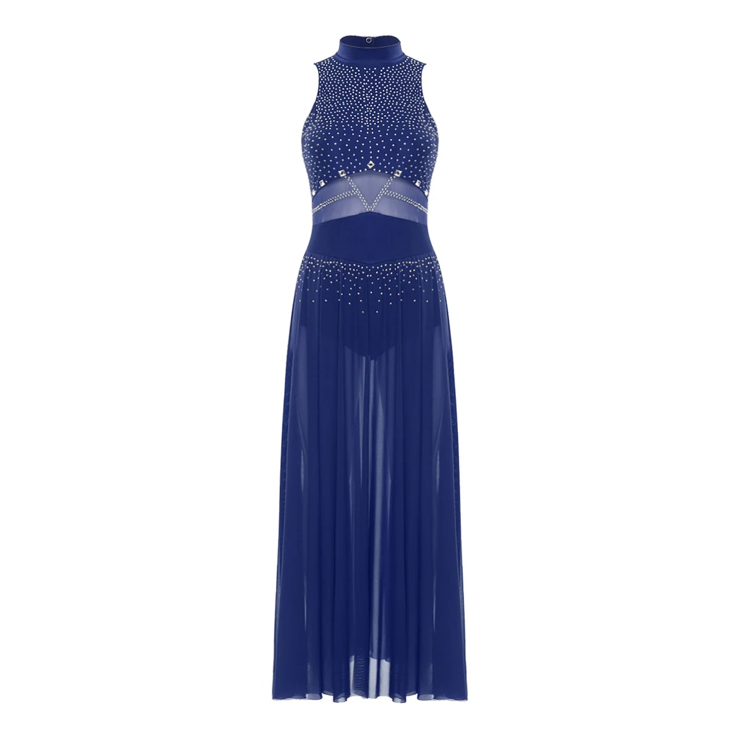 Womens Ballet Lyrical Dance Costumes Sequin Mesh Tulle Flowy Maxi Long Dress Built-In Briefs Morden Contemporary Dancewear