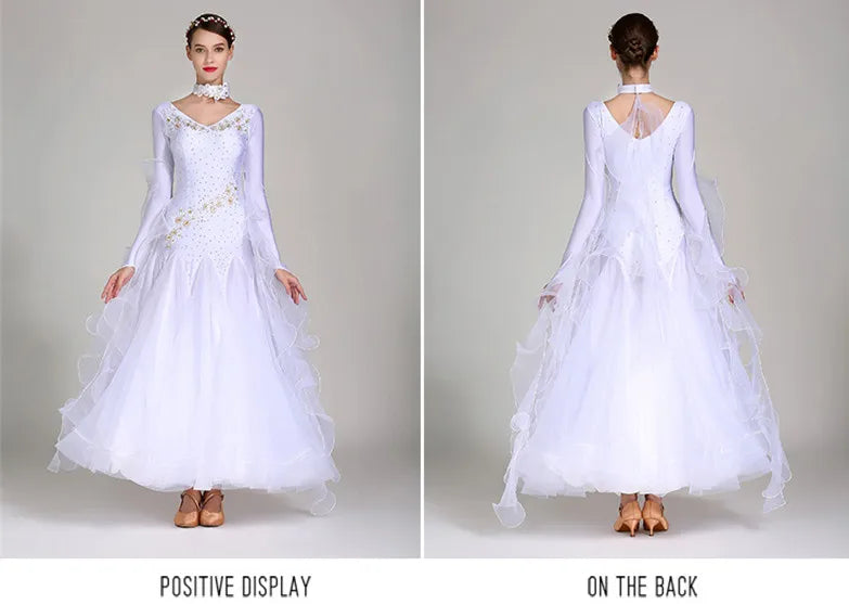 Ballroom Dance Dress for Women Competition Standard Modern Dancing Clothes Long Sleeve Cheap Waltz Stage Costumes