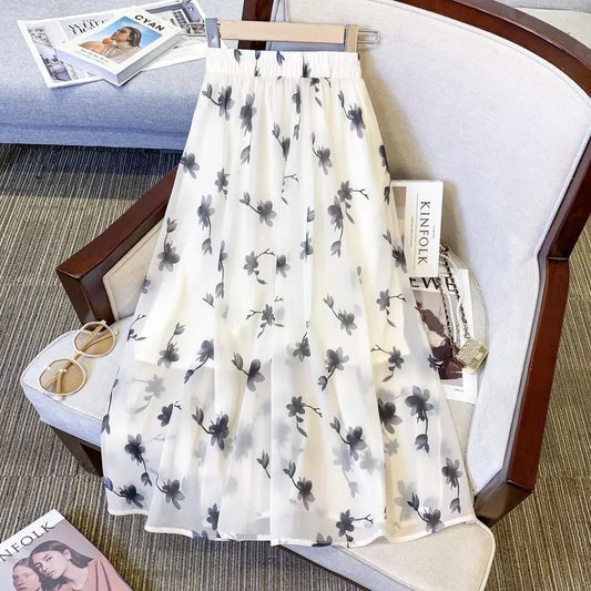 French Floral Skirt for Women with High Waist Covering Hips to Make Them Look Slim Mid-length A-line Skirt for the Forest