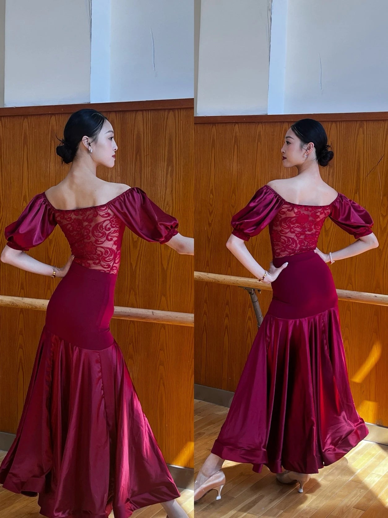 Ballroom Dress Women Performance Clothing Standard Modern Dance Outfit Lace Off Shoulder Dance Leotard Skirt Waltz Dress VBH1935