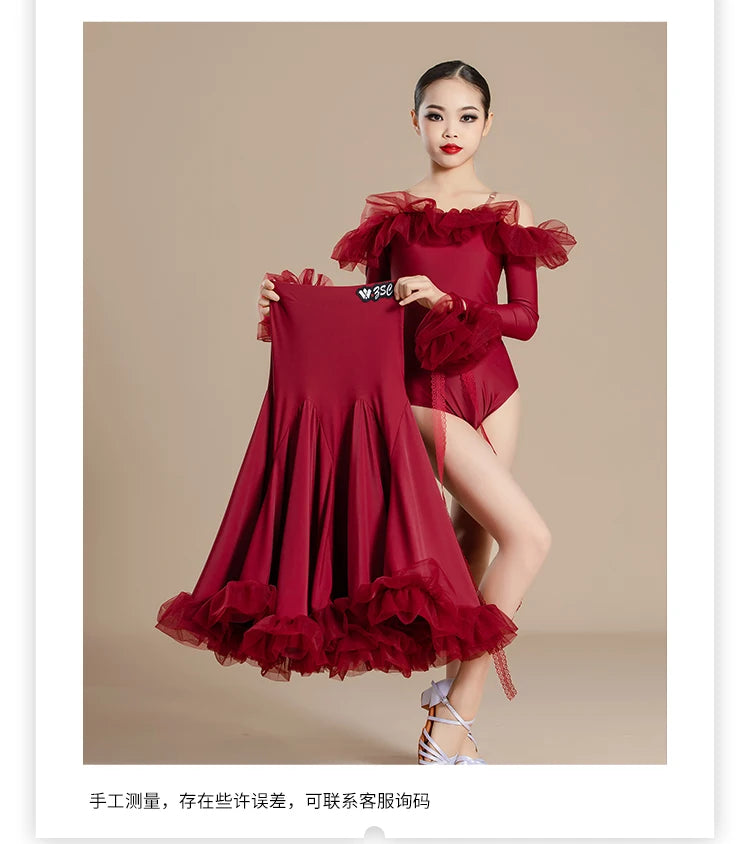 New Modern Dance Skirts National Standard Child Ballroom Dance Waltz Social Dance Long  Dresses Competition Performance Costume
