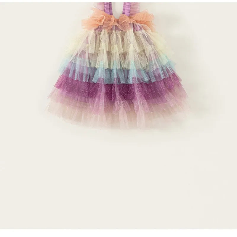 Girls' Princess Dress 2025 Summer New Vest Baby Girl Cake Dress, Children's Beautiful Colorful Clothing