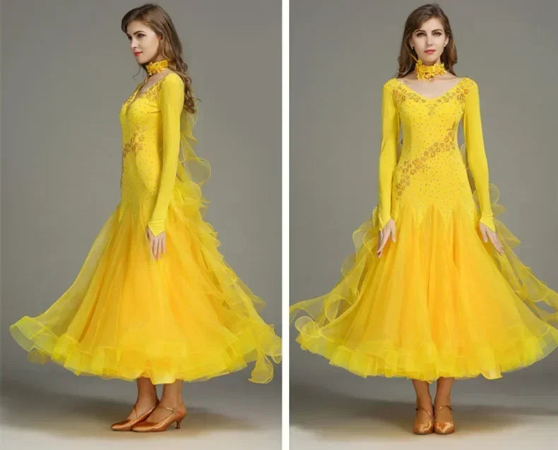 Women Competition Standard Modern Dancing Clothes Long Sleeve Waltz Stage Costumes Ballroom Dance Dress