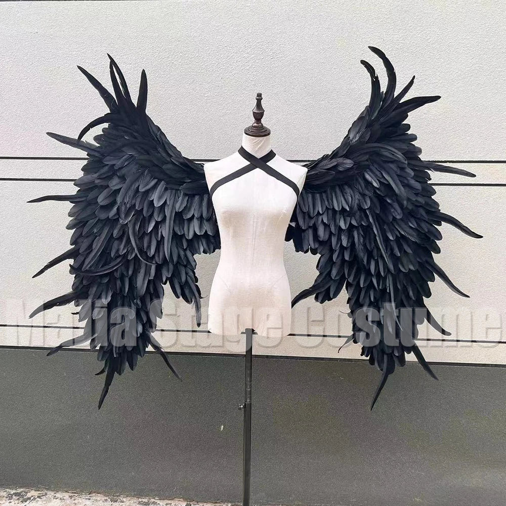 Ethereal white feather angel wings gown for bridal or cosplay – dramatic wedding dress, couture long train, angels-inspired bridal couture
