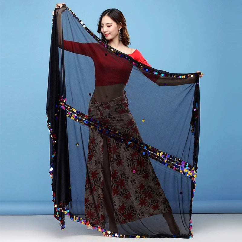 Vibrant Red Drape Shawl with Multicolor Pom-Pom Trim – Flowing Dance Cape, Festival Shawl, Decorative Red Drapery for Stage & Fashion