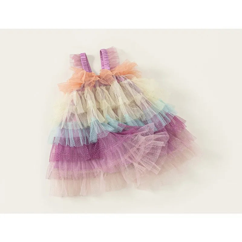 Girls' Princess Dress 2025 Summer New Vest Baby Girl Cake Dress, Children's Beautiful Colorful Clothing