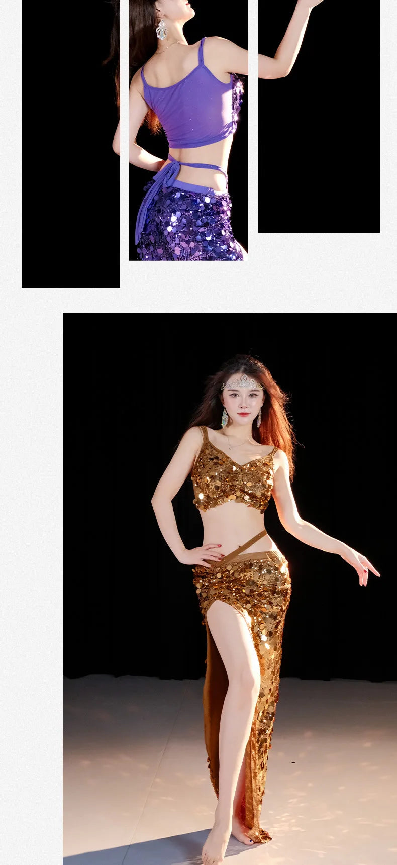 Emerald Green Sequin Skirt with Matching Crop Top – Sparkling Dance Dress, Stage Performance Gown, Ethereal Evening Ensemble