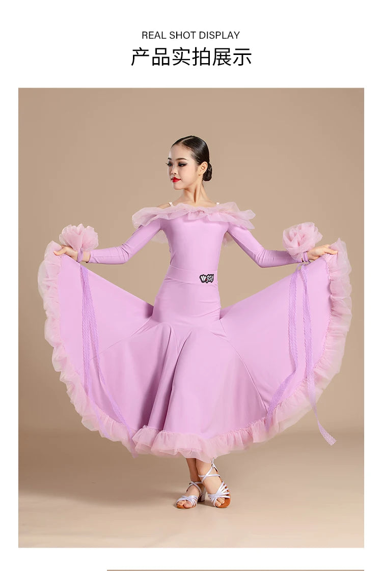 New Modern Dance Skirts National Standard Child Ballroom Dance Waltz Social Dance Long  Dresses Competition Performance Costume