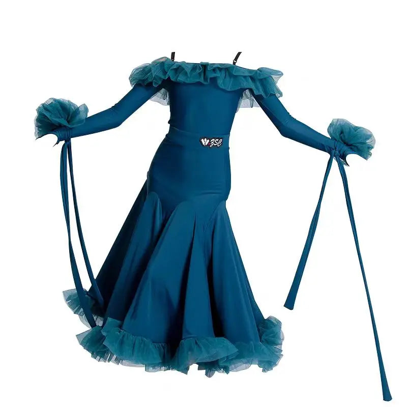 Customized Modern Dance Dress for Girls Kid's National Standard Dance Waltz Professional Competition Regulations Practice Skirt