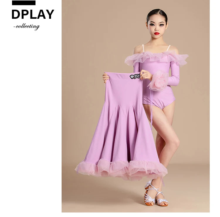 New Modern Dance Skirts National Standard Child Ballroom Dance Waltz Social Dance Long  Dresses Competition Performance Costume