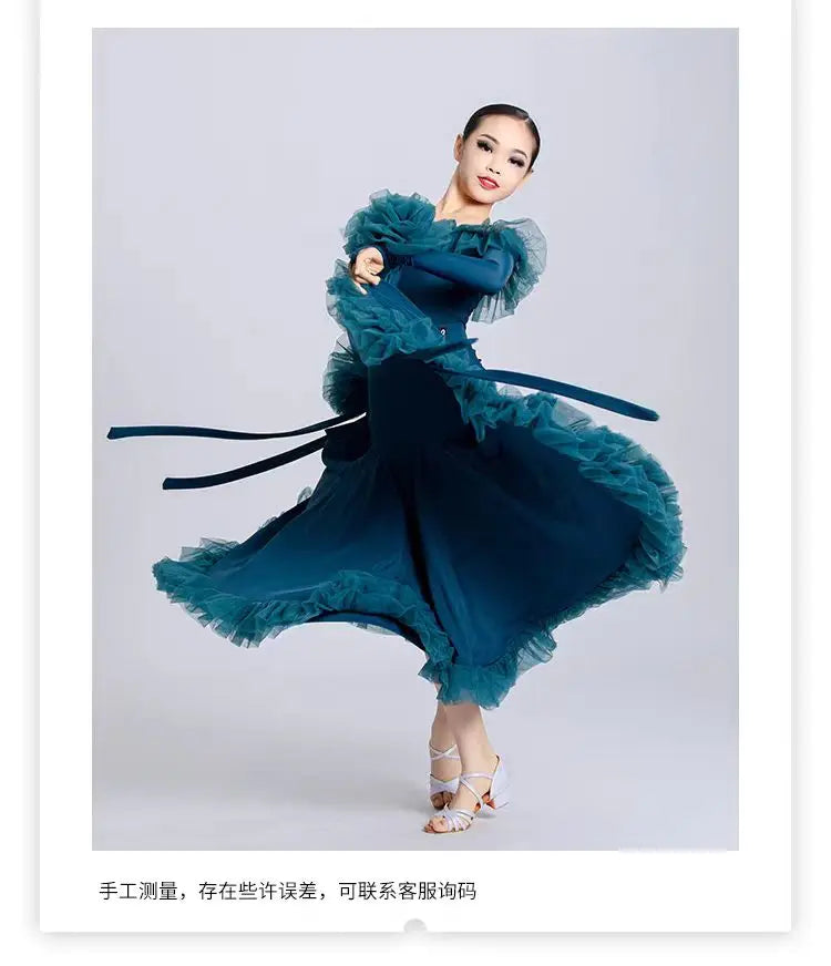 Customized Modern Dance Dress for Girls Kid's National Standard Dance Waltz Professional Competition Regulations Practice Skirt